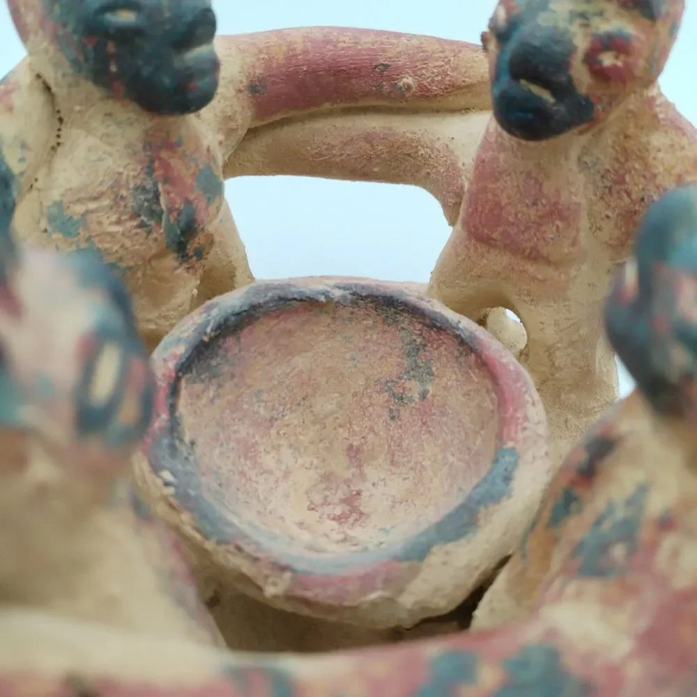 Pottery People Friends Holding Arms Circle Candle Holder Votive Tea Light Tribal